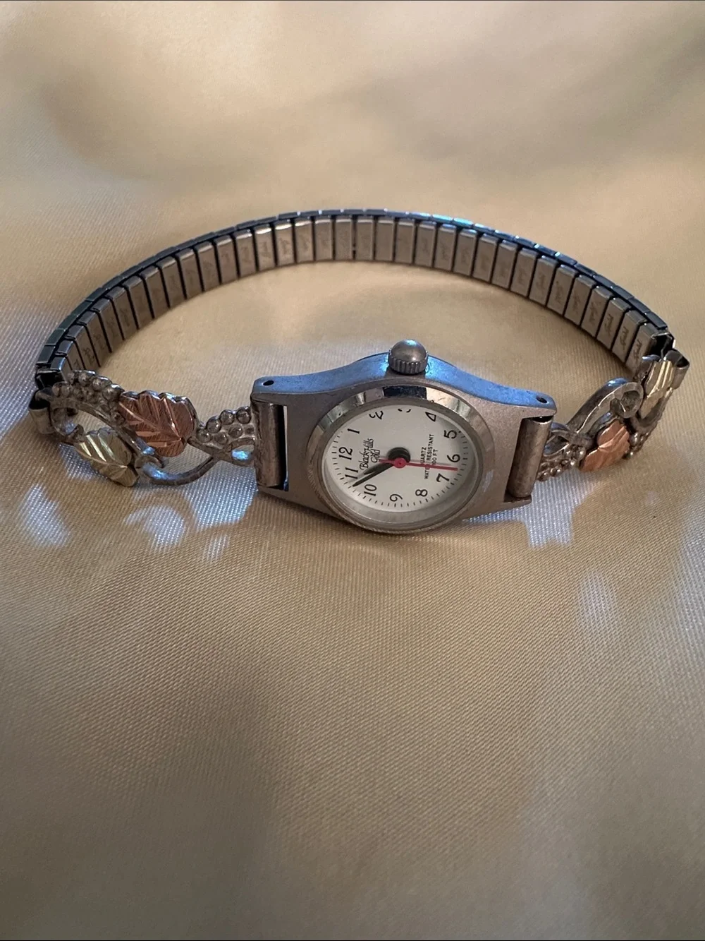 Black Hills Gold Tri-Tone Leaf Stretch Bracelet Watch